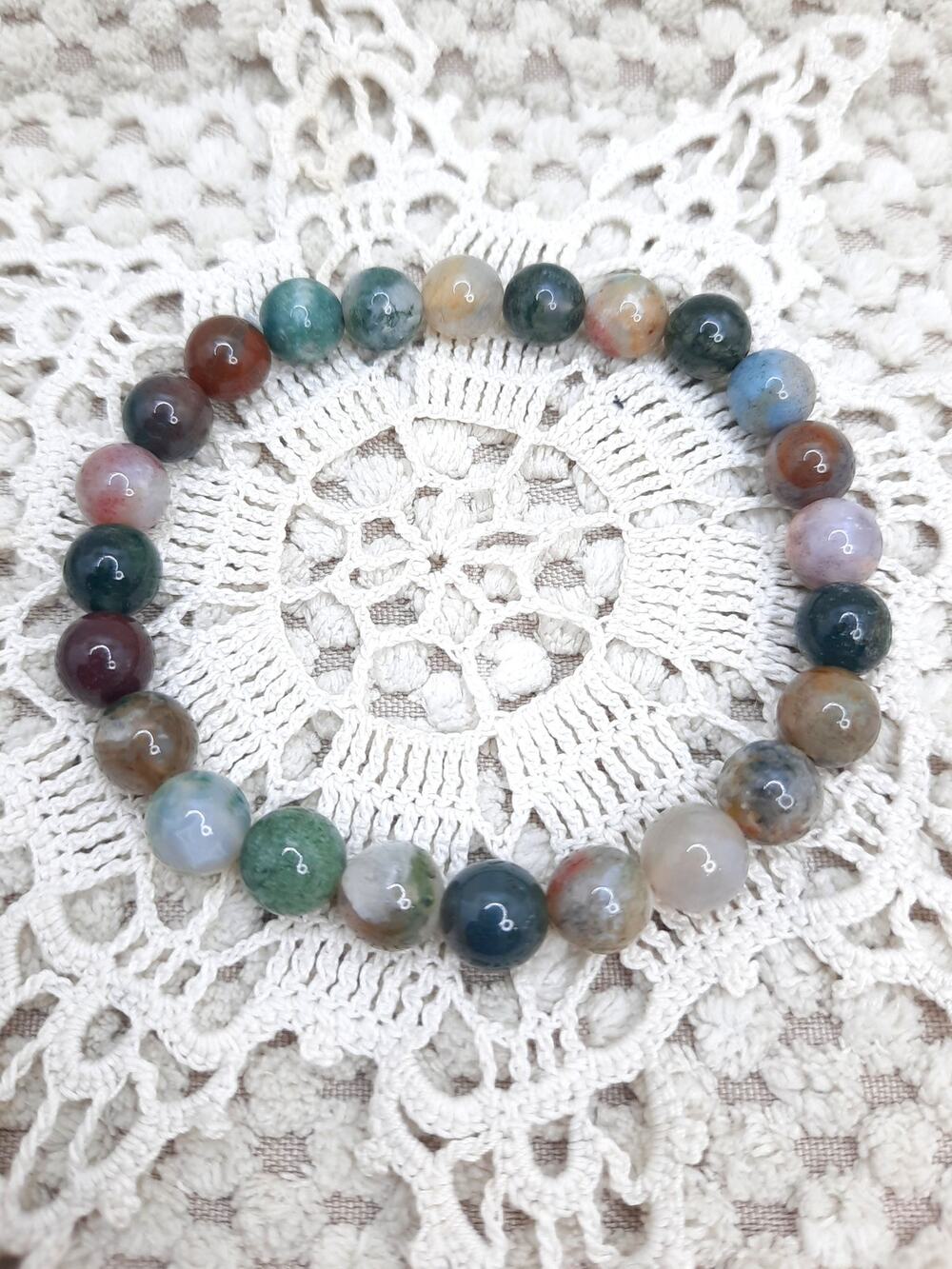 Artisan Indian Agate Beaded Bracelet Gemstone Stretch Multicolor Earthy Boho NEW